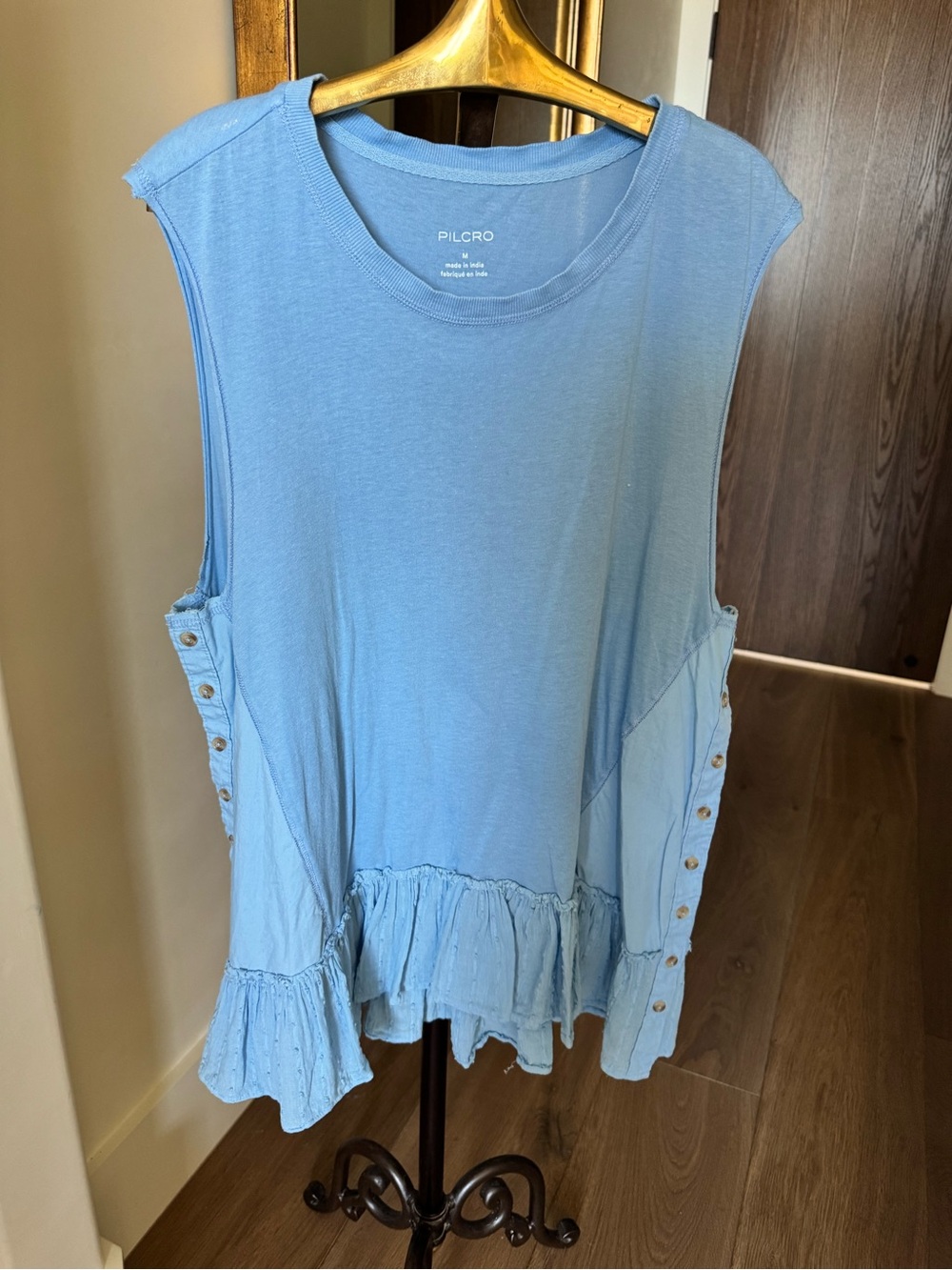 Pilcro Light Blue Ruffle-Hem Sleeveless Tank